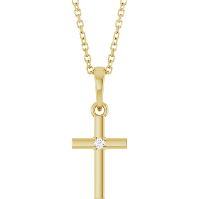 14K Gold Round Natural Diamond Cross Necklace or Pendant – up to 0.015 CTW - Yellow Gold