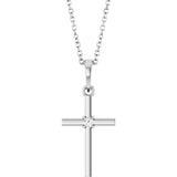 14K Gold Round Natural Diamond Cross Necklace or Pendant – up to 0.015 CTW - White Gold