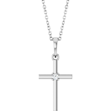 14K Gold Round Natural Diamond Cross Necklace or Pendant – up to 0.015 CTW - White Gold