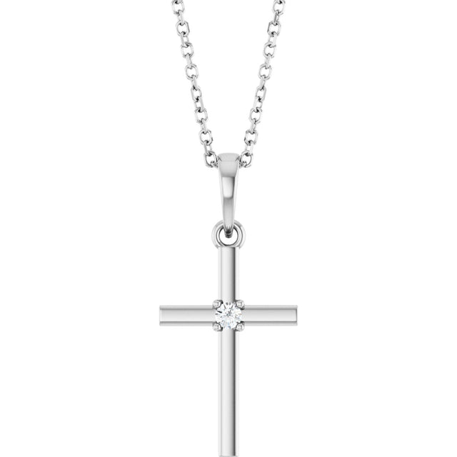 14K Gold Round Natural Diamond Cross Necklace or Pendant – up to 0.015 CTW - White Gold