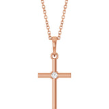 14K Gold Round Natural Diamond Cross Necklace or Pendant – up to 0.015 CTW - Rose Gold