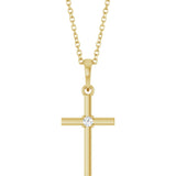 14K Gold Round Natural Diamond Cross Necklace or Pendant – up to 0.015 CTW - Yellow Gold