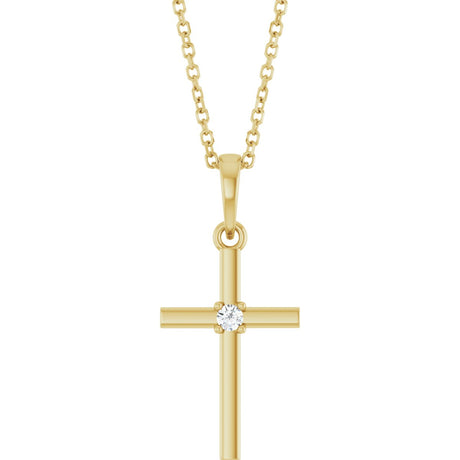 14K Gold Round Natural Diamond Cross Necklace or Pendant – up to 0.015 CTW - Yellow Gold