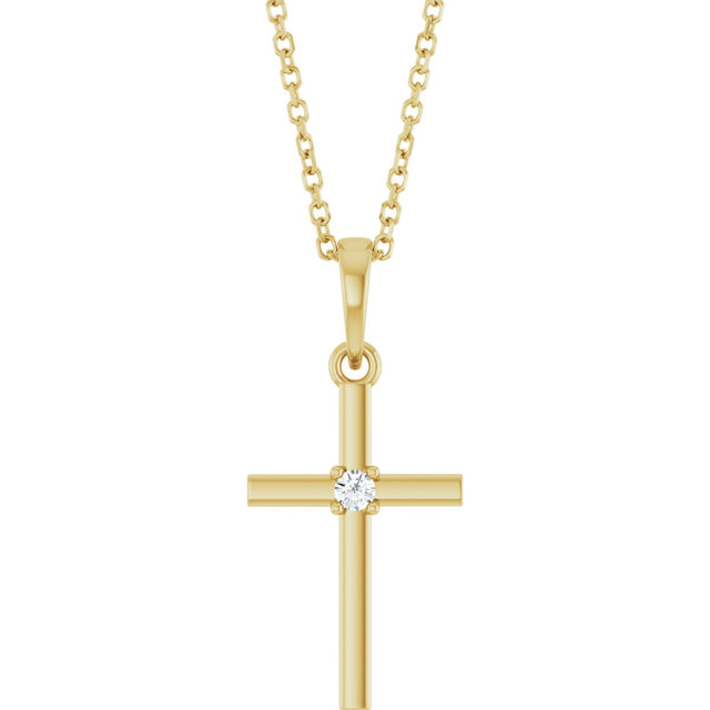 14K Gold Round Natural Diamond Cross Necklace or Pendant – up to 0.015 CTW - Yellow Gold