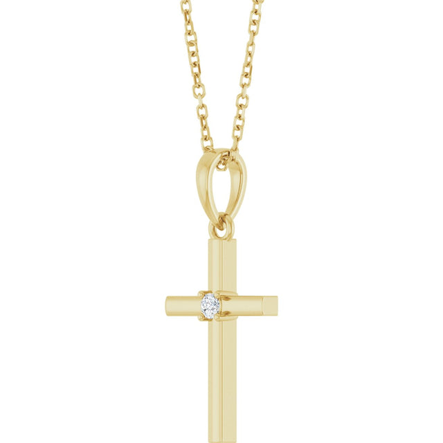 14K Gold Round Natural Diamond Cross Necklace or Pendant – up to 0.015 CTW - Yellow Gold - view 2