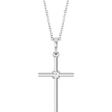 14K Gold Round Natural Diamond Cross Necklace or Pendant – up to 0.015 CTW - White Gold