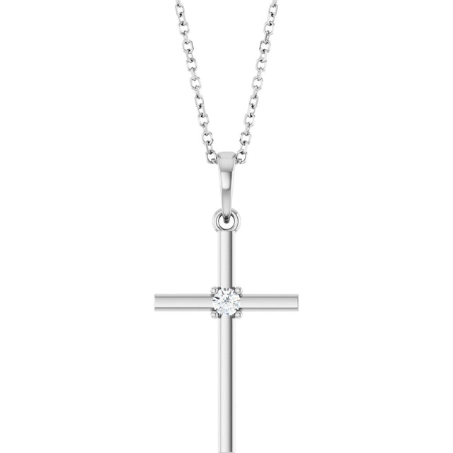 14K Gold Round Natural Diamond Cross Necklace or Pendant – up to 0.015 CTW - White Gold
