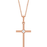 14K Gold Round Natural Diamond Cross Necklace or Pendant – up to 0.015 CTW - Rose Gold