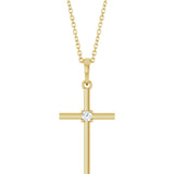 14K Gold Round Natural Diamond Cross Necklace or Pendant – up to 0.015 CTW - Yellow Gold