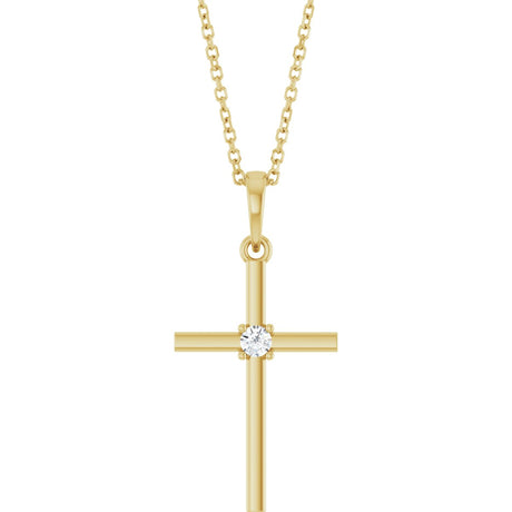 14K Gold Round Natural Diamond Cross Necklace or Pendant – up to 0.015 CTW - Yellow Gold