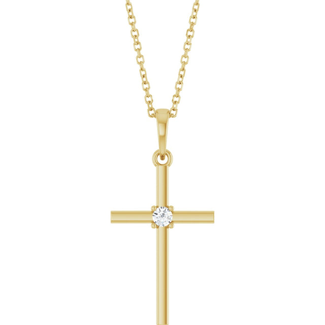 14K Gold Round Natural Diamond Cross Necklace or Pendant – up to 0.015 CTW - Yellow Gold