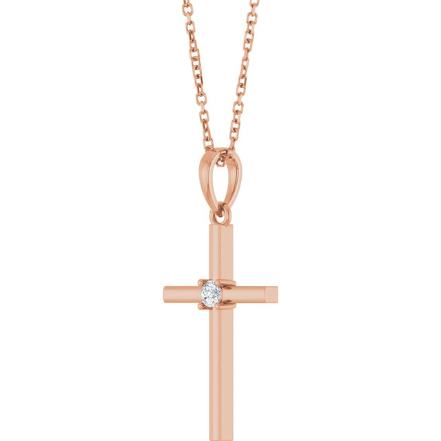 14K Gold Round Natural Diamond Cross Necklace or Pendant – up to 0.015 CTW - Rose Gold - view 2