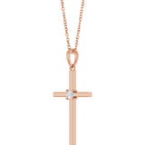 14K Gold Round Natural Diamond Cross Necklace or Pendant – up to 0.015 CTW - Rose Gold - view 2