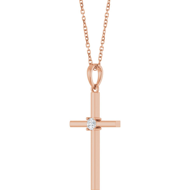 14K Gold Round Natural Diamond Cross Necklace or Pendant – up to 0.015 CTW - Rose Gold - view 2