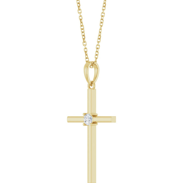 14K Gold Round Natural Diamond Cross Necklace or Pendant – up to 0.015 CTW - Yellow Gold - view 2