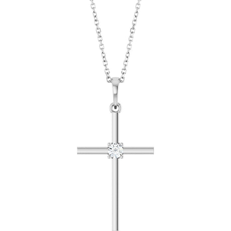 14K Gold Round Natural Diamond Cross Necklace or Pendant – up to 0.015 CTW - White Gold