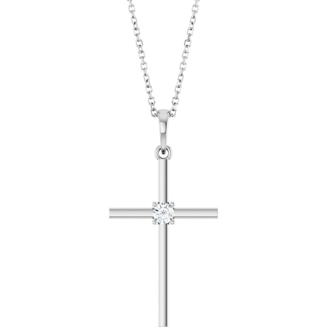 Platinum Round Natural Diamond Cross Necklace or Pendant – up to 0.015 CTW