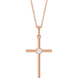 14K Gold Round Natural Diamond Cross Necklace or Pendant – up to 0.015 CTW - Rose Gold