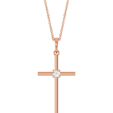 14K Gold Round Natural Diamond Cross Necklace or Pendant – up to 0.015 CTW - Rose Gold