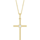 14K Gold Round Natural Diamond Cross Necklace or Pendant – up to 0.015 CTW - Yellow Gold