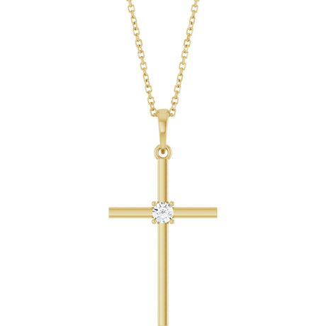 14K Gold Round Natural Diamond Cross Necklace or Pendant – up to 0.015 CTW - Yellow Gold