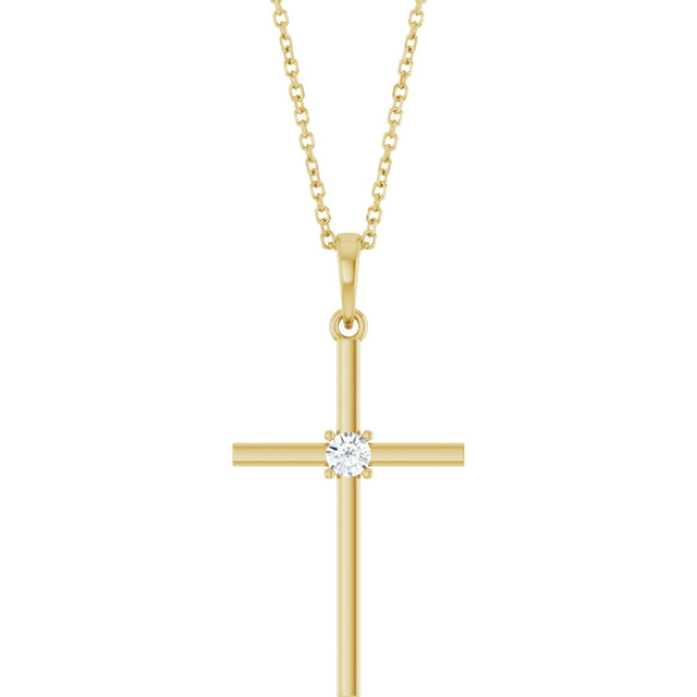 14K Gold Round Natural Diamond Cross Necklace or Pendant – up to 0.015 CTW - Yellow Gold