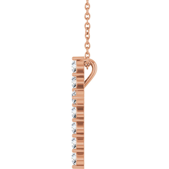 14K Gold Round Lab-Grown Diamond Accented Cross Necklace or Pendant – 1.8-2.4mm Stones - Rose Gold - view 3