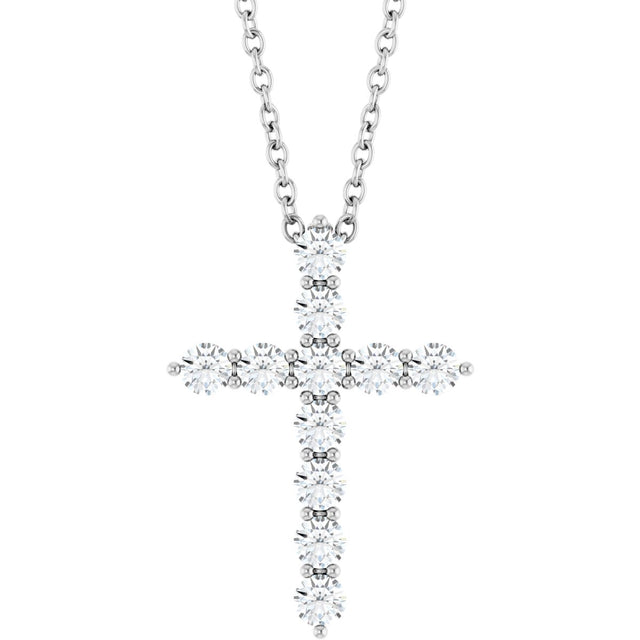 Platinum Round Natural Diamond Accented Cross Necklace or Pendant – up to 1/6 CTW