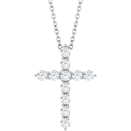 14K Gold Round Natural Diamond Accented Cross Necklace or Pendant – up to 1/6 CTW - White Gold