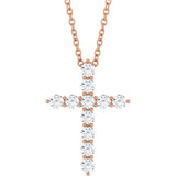 14K Gold Round Lab-Grown Diamond Accented Cross Necklace or Pendant – 1.8-2.4mm Stones - Rose Gold