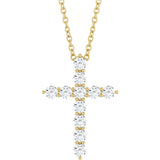 14K Gold Round Lab-Grown Diamond Accented Cross Necklace or Pendant – 1.8-2.4mm Stones - Yellow Gold