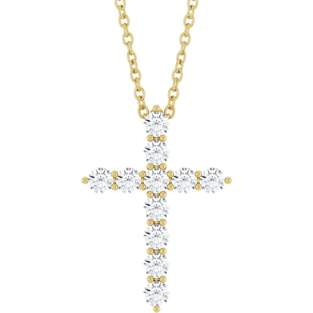 14K Gold Round Lab-Grown Diamond Accented Cross Necklace or Pendant – 1.8-2.4mm Stones - Yellow Gold