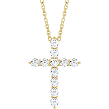 14K Gold Round Natural Diamond Accented Cross Necklace or Pendant – up to 1/6 CTW - Yellow Gold