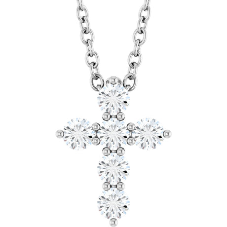 14K Gold Round Lab-Grown Diamond Accented Cross Necklace or Pendant – 1.8-2.4mm Stones - White Gold