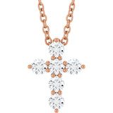 14K Gold Round Lab-Grown Diamond Accented Cross Necklace or Pendant – 1.8-2.4mm Stones - Rose Gold