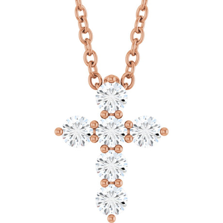 14K Gold Round Natural Diamond Accented Cross Necklace or Pendant – up to 1/6 CTW - Rose Gold