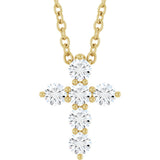 14K Gold Round Lab-Grown Diamond Accented Cross Necklace or Pendant – 1.8-2.4mm Stones - Yellow Gold