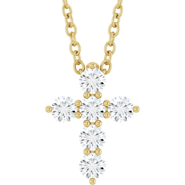 14K Gold Round Lab-Grown Diamond Accented Cross Necklace or Pendant – 1.8-2.4mm Stones - Yellow Gold