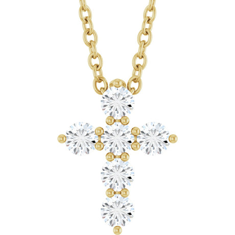 14K Gold Round Natural Diamond Accented Cross Necklace or Pendant – up to 1/6 CTW - Yellow Gold