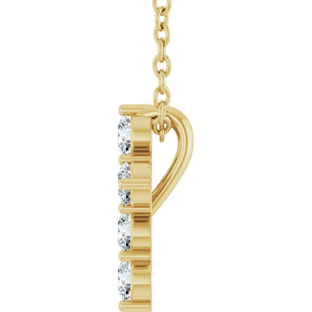 14K Gold Round Lab-Grown Diamond Accented Cross Necklace or Pendant – 1.8-2.4mm Stones - Yellow Gold - view 3