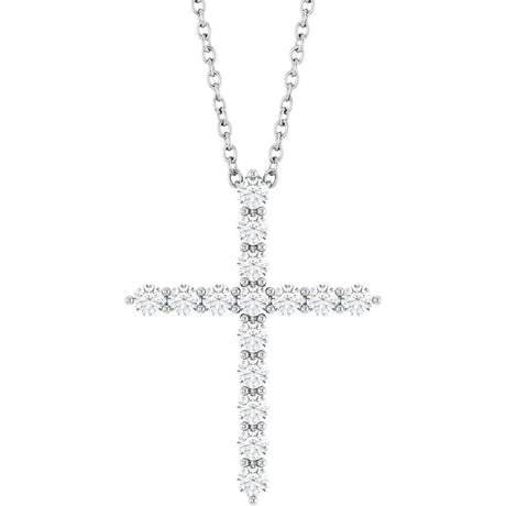 Platinum Round Natural Diamond Accented Cross Necklace or Pendant – up to 1/6 CTW
