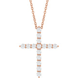 14K Gold Round Natural Diamond Accented Cross Necklace or Pendant – up to 1/6 CTW - Rose Gold
