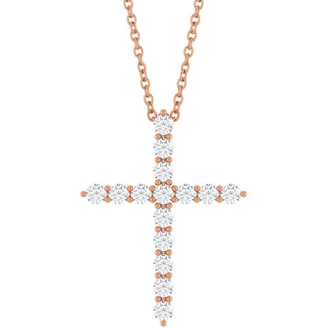 14K Gold Round Natural Diamond Accented Cross Necklace or Pendant – up to 1/6 CTW - Rose Gold