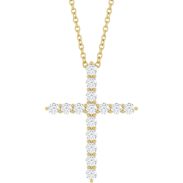 14K Gold Round Natural Diamond Accented Cross Necklace or Pendant – up to 1/6 CTW - Yellow Gold