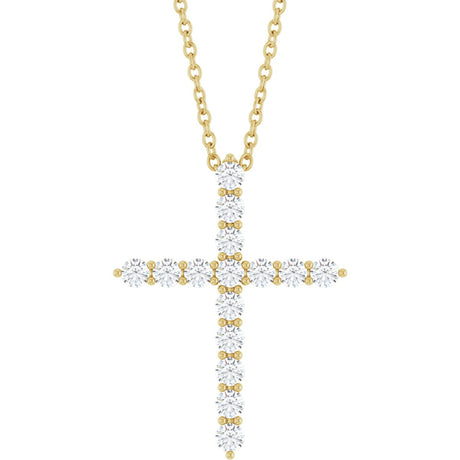14K Gold Round Lab-Grown Diamond Accented Cross Necklace or Pendant – 1.8-2.4mm Stones - Yellow Gold