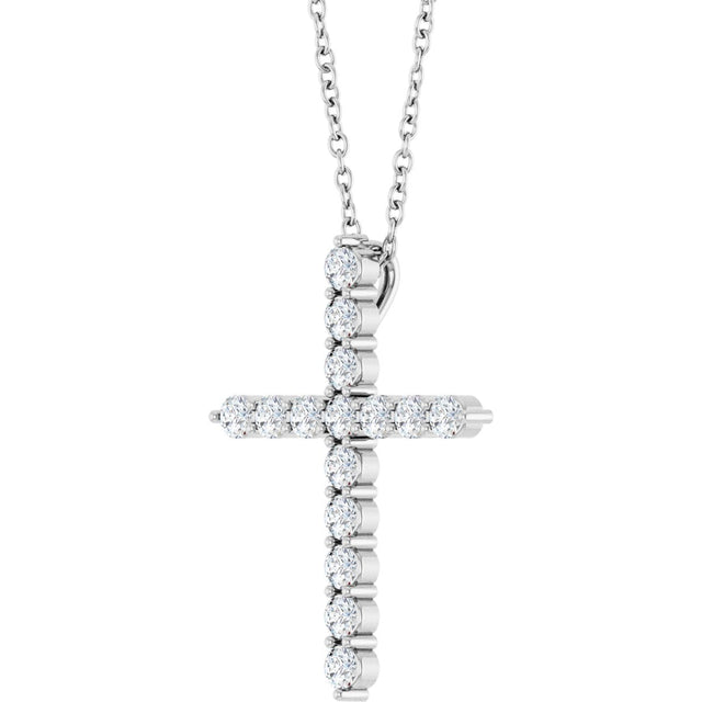 Platinum Round Natural Diamond Accented Cross Necklace or Pendant – up to 1/6 CTW - view 2