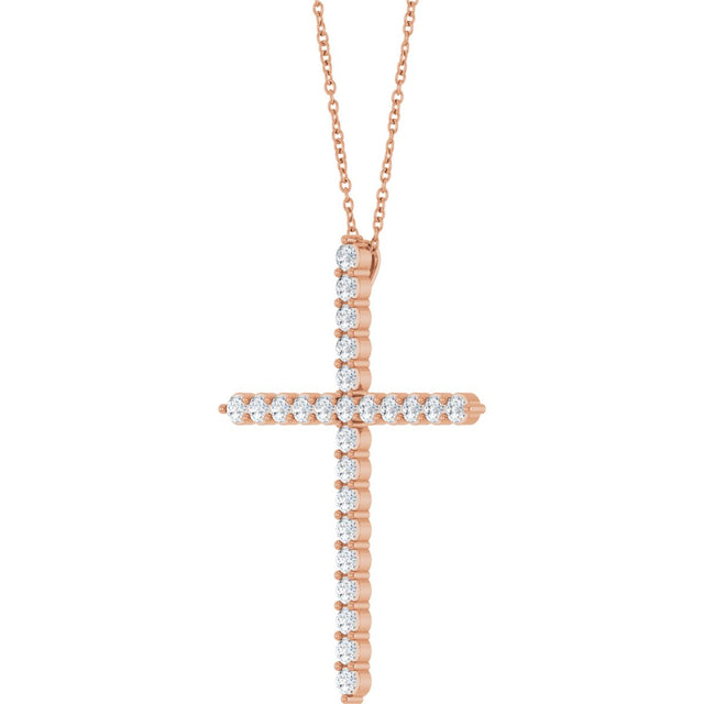 14K Gold Round Natural Diamond Accented Cross Necklace or Pendant – up to 1/6 CTW - Rose Gold - view 2