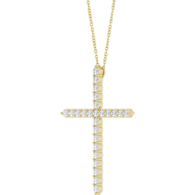 14K Gold Round Lab-Grown Diamond Accented Cross Necklace or Pendant – 1.8-2.4mm Stones - Yellow Gold - view 2