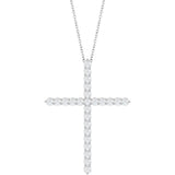 Platinum Round Natural Diamond Accented Cross Necklace or Pendant – up to 1/6 CTW