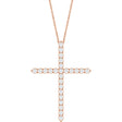 14K Gold Round Lab-Grown Diamond Accented Cross Necklace or Pendant – 1.8-2.4mm Stones - Rose Gold